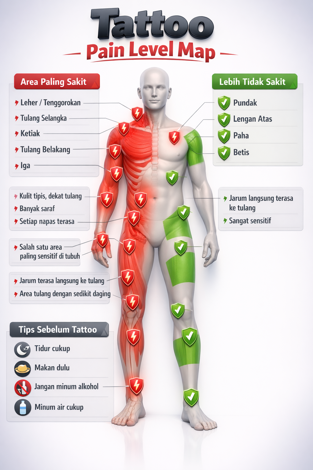 Read more about the article Tattoo Itu Sakit? Ini Peta Area Tubuh yang Paling Sakit Saat Tattoo (Banyak Orang Salah Pilih Lokasi)