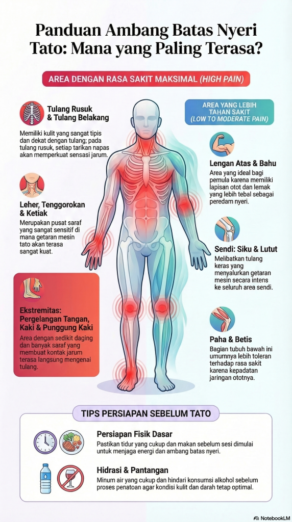 Tattoo Pain Level Map: Area Tattoo Paling Sakit dan Area yang Lebih Tidak Sakit